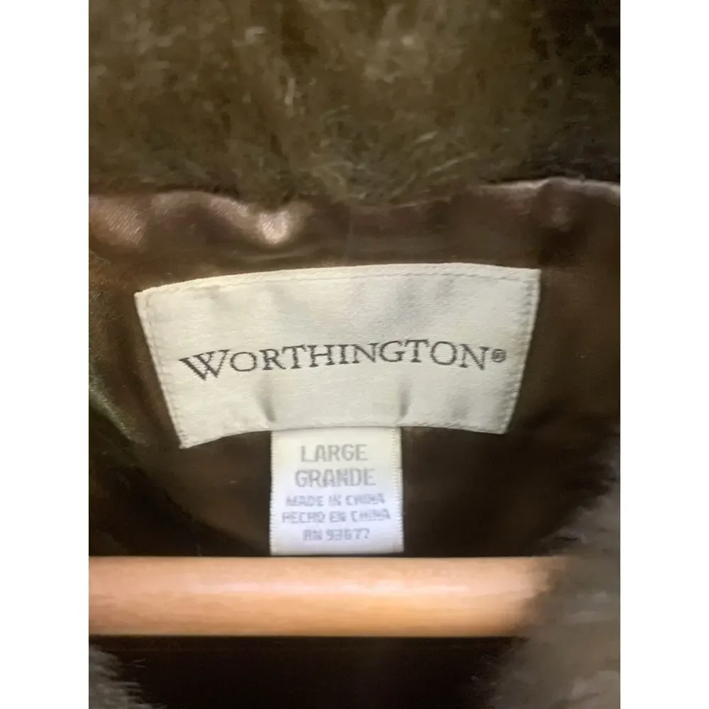 Vintage Worthington Brown Faux Fur Coat Size L Hits Just below Knee Fully Lined